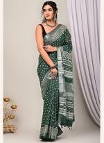 Linen Green Casual Wear Printed Saree